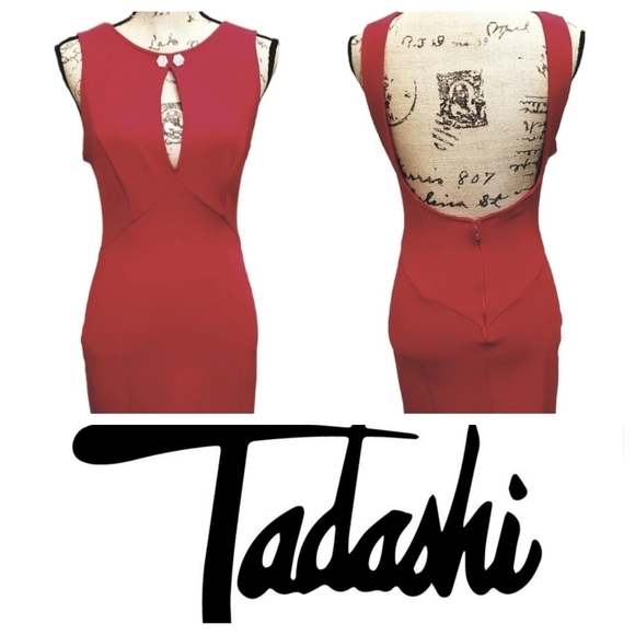 Vintage Tadashi Dress Bodycon Backless Red Midi Dress - Picture 11 of 13